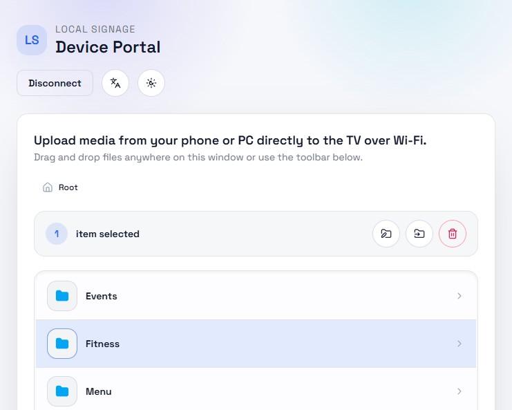 Portal client UI for browsing and uploading files